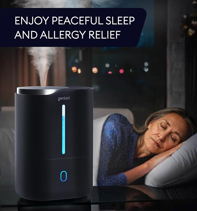 Top Fill Humidifier with Essential Oil Diffuser 6L for Home, Baby, Bedroom, Large Room & Indoor Plants, Cool Mist Ultrasonic Quiet Air Humidifiers, Automatic Humidity Control, Night Light (6L, Black)