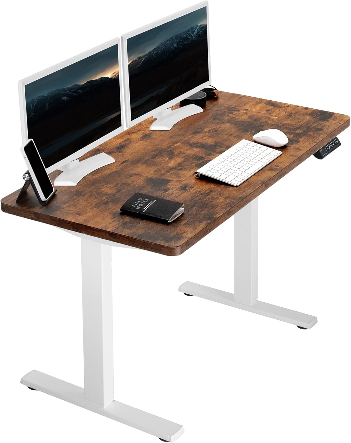 VIVO Electric 43 x 24 in Rustic Standing Desk, Memory Height Adjustment, 1B Series, One-Piece Vintage Brown Top, White Frame, DESK-KIT-1W4N
