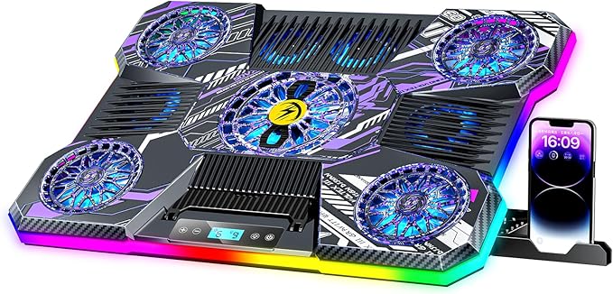 ChillCore Laptop Cooling Pad, RGB Laptop Fan Cooling Pad 9 Fans for 15.6-19.3 Inch Laptops, Gaming Laptop Cooler with 8 Height Stands, 2 USB Ports - A21 Pattern