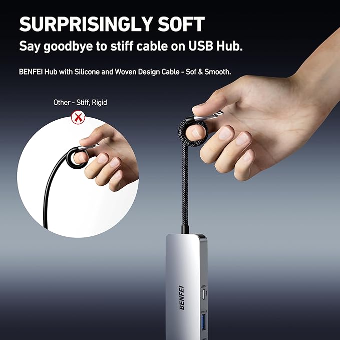 BENFEI 6-in-1 USB C Hub with HDMI(4K@60Hz), 2 USB-A, 1 USB-C Data, 100W Charge, Gigabit Ethernet, Silicone Tangle-Free Cable Compatible with MacBook Pro/Air, iPad Pro, iMac, iPhone 15 Pro/Pro Max