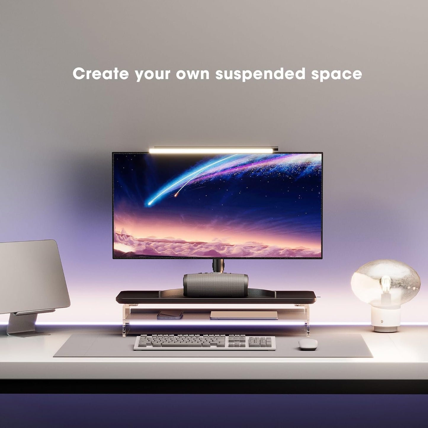 Fenge Acrylic Monitor Stand Riser, 23.6 Inches Monitor Stand with Metal Storage, 2 Tier Acrylic Computer Riser for Desk, Clear Laptop Stand for PC, Laptop, Printer, TV