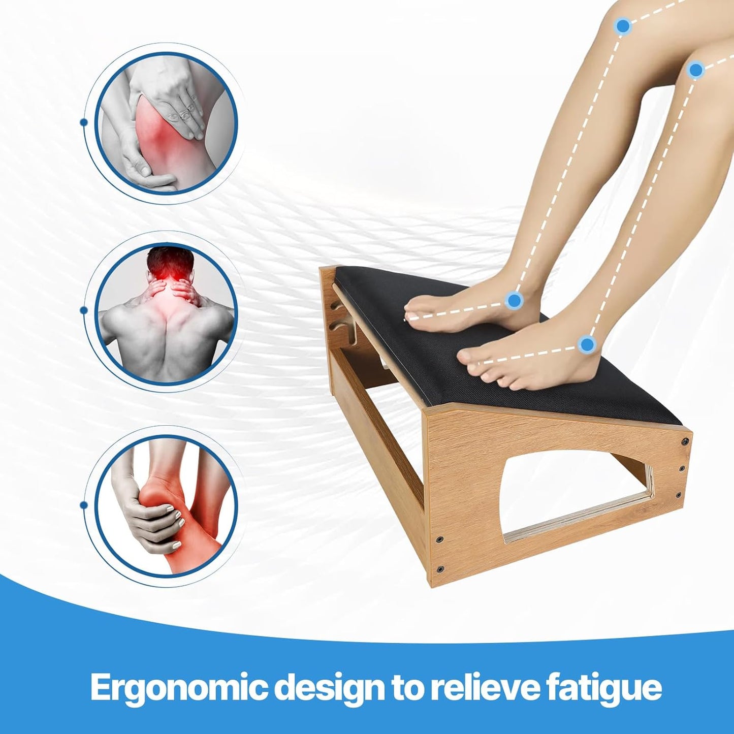 Ergonomic Foot Rest, 4 Adjustable Height Foot Stool,Footrest Under Desk， Soft Cushions,Foot Rest Office,Improving Posture, Promoting Blood Circulation（Natural）