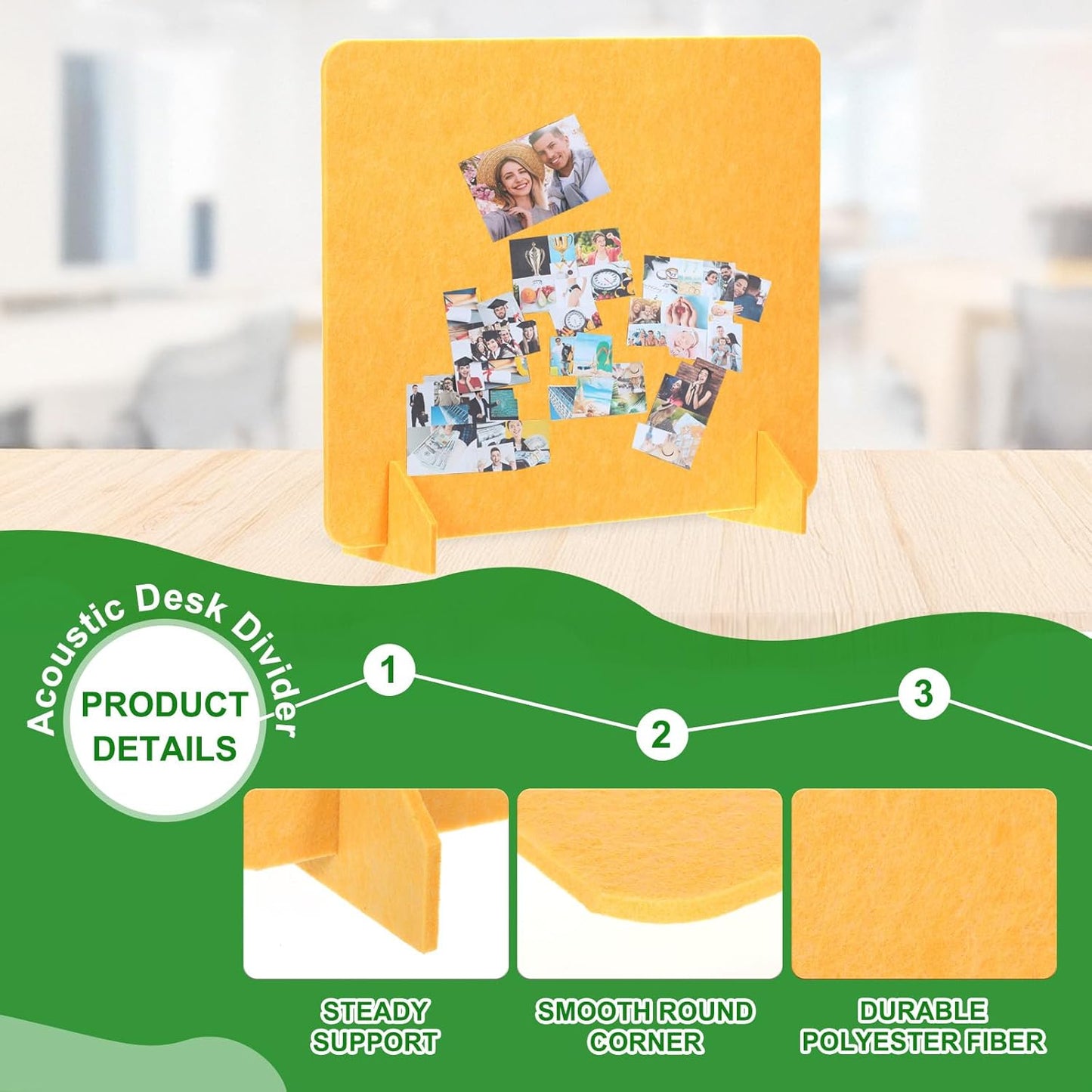 PATIKIL Desk Divider, 2 Set 24 x 24 Inch Acoustic Freestanding Desk Divider Desk Privacy Panel with 4 Pcs Support Feet for Library Office Workstation, Yellow