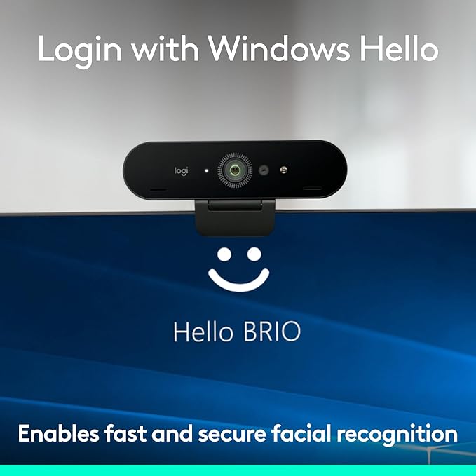 Logitech Brio 4K Webcam, Video Calling, Noise-Cancelling mic, HD Auto Light Correction, Wide Field of View, Works with Microsoft Teams, Zoom, Google Voice, Google Meet, PC/Mac/Laptop/MacBook/Tablet