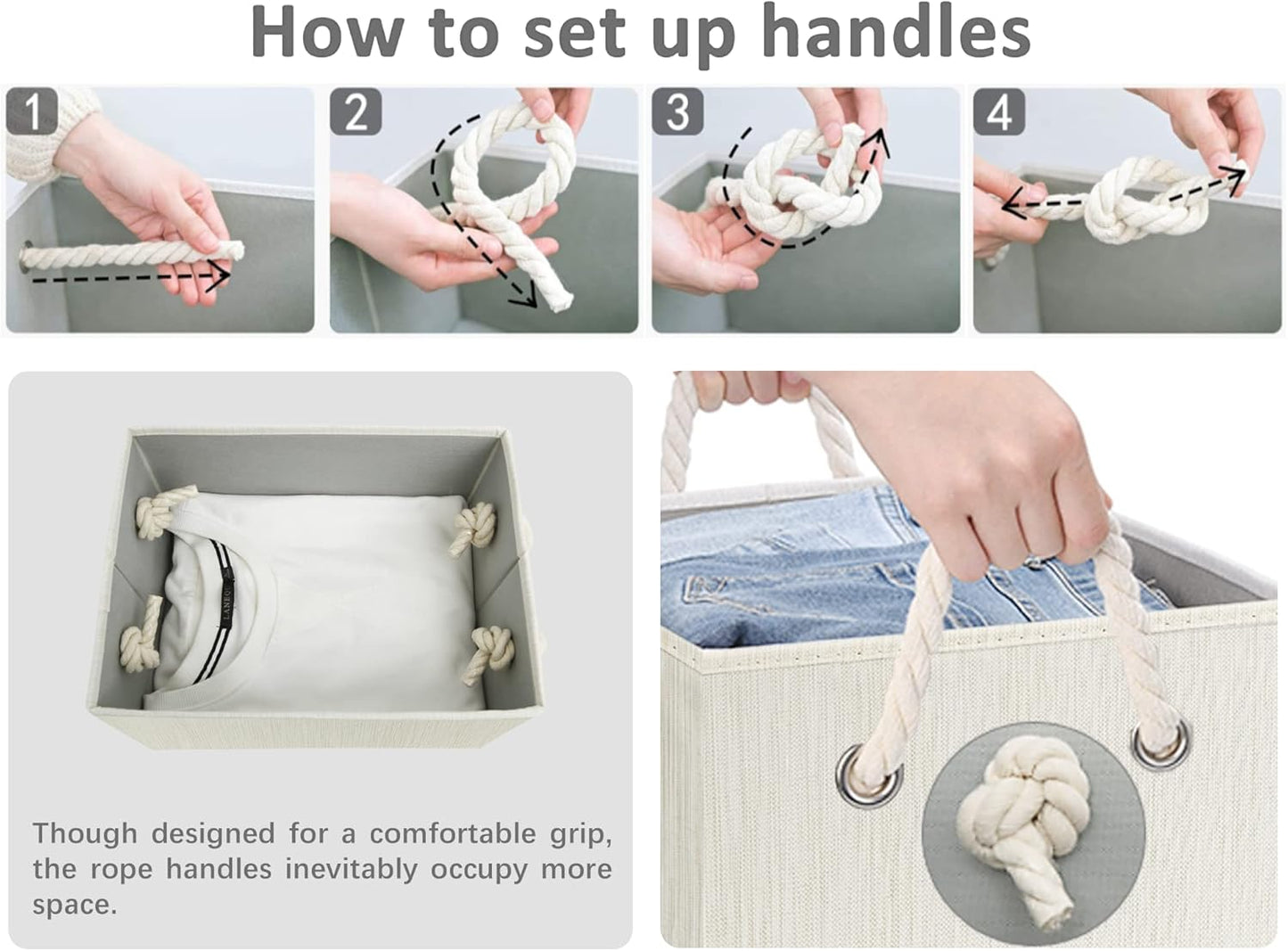 StorageWorks Storage Bins with Lids, Decorative Storage Boxes with Lid and Soft Rope Handles, Foldable Storage Baskets for Closet, Shelves, Stackable, Mixing of Beige, White & Ivory, Medium, 3-Pack