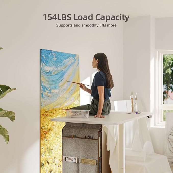 Claiks Electric Standing Desk Adjustable Height with Spacious Storage Bag, 48x24 Inch Stand Up Desk with Headphone Hook, Sit Stand Table for Home Office Computer Workstation, White