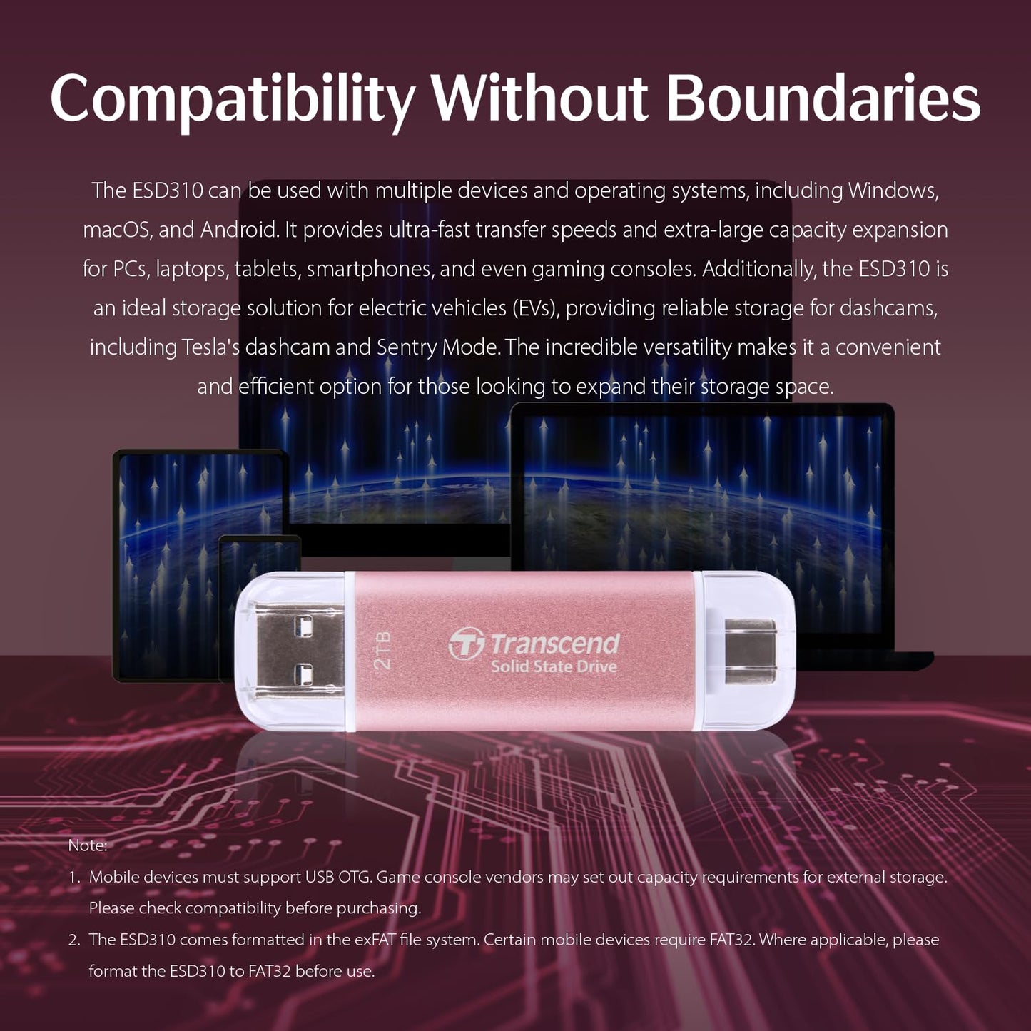 Transcend 2TB External SSD, Up to 1,050MB/s, USB 3.2 Gen 2 Portable SSD, 2-in-1 Type C &Type A, USB Hard Drive for Steam Deck, ROG Ally, MSI Claw, Windows&Mac, iPhone&iPad, Android, PS5&Xbox, Smart TV