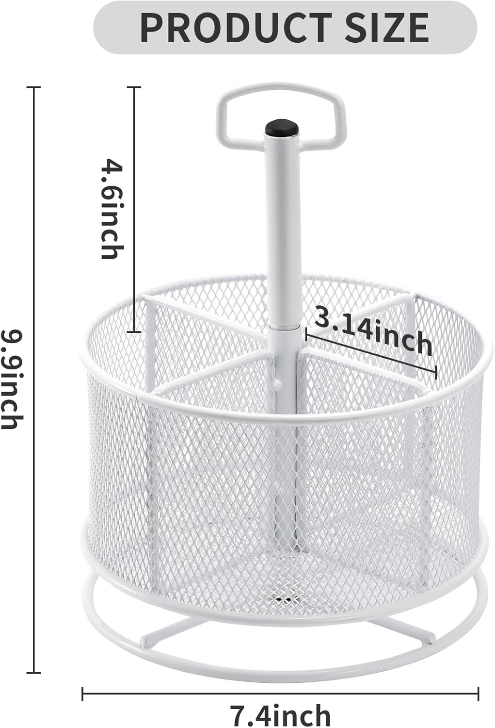 Marbrasse Mesh Desk Organizer, 360-Degree Rotating Multi-Functional Pen Holder, 4 Compartments Desktop Stationary Organizer, Home Office Art Supply Storage Box Caddy (White)