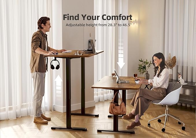 YDN Electric Standing Desk Adjustable Height, 55 x 24 Inches Stand up Desk with Cable Management, Home Office Desks with Splice Board & Black Frame, Rustic Brown Top