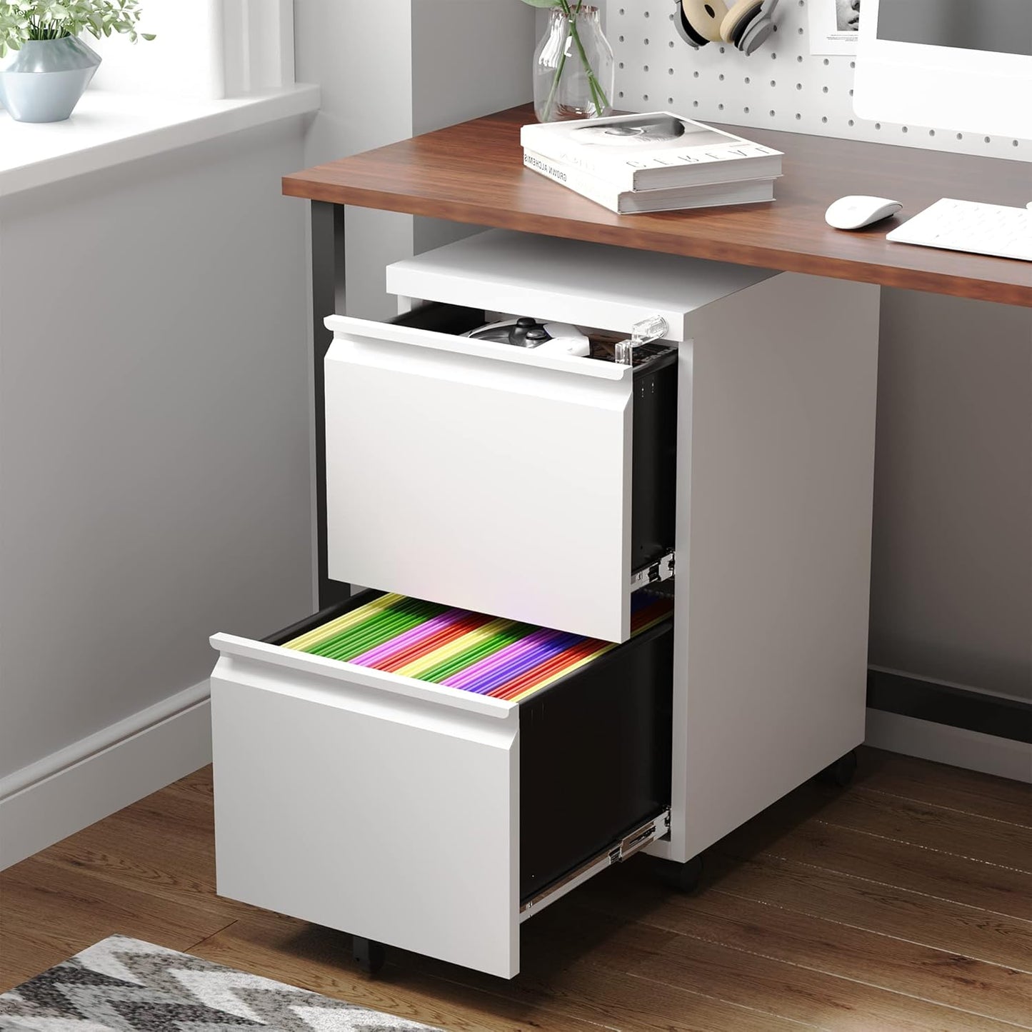 Letaya 2 Drawer Mobile File Cabinet with Lock,Under Desk Metal Filing Cabinets for Home Office Organizer Letters/Legal/A4(White-Requires Installation)