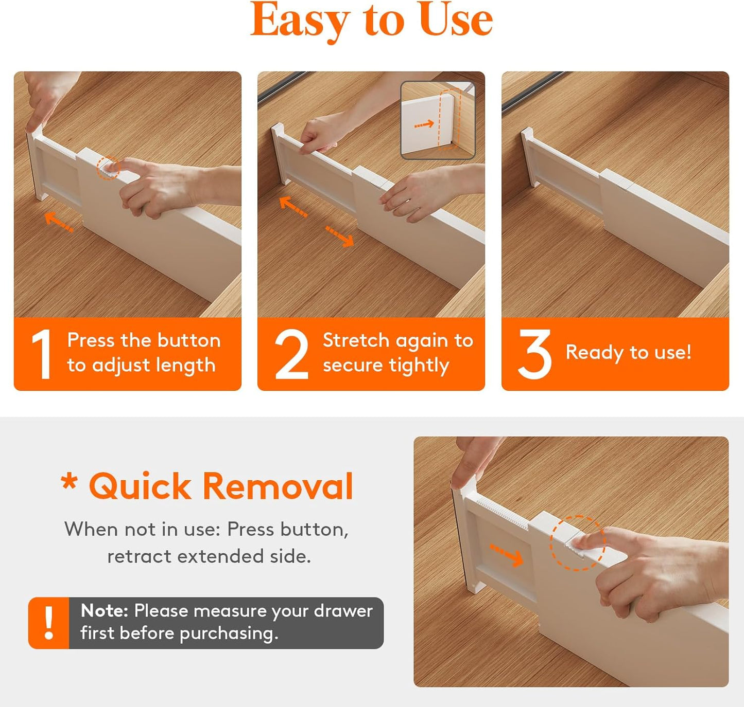 Lifewit 4 Pack Drawer Dividers Plastic 5" High, 13.5-22" Adjustable Drawer Organizers for Clothes, Expandable Dresser Separators in Bedroom/Bathroom/Kitchen/Fridge/Office Organization and Storage
