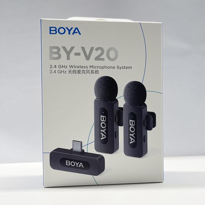 BOYA BY-V20 USB-C Wireless Microphone for Android Type-C,iPhone 16/15,328FT Los Range,9H Battery,Noise Reduction Mini Wireless Lavalier Lapel Mics for Interview YouTube TikTok(2TX+1RX)