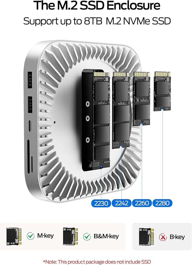MOVE SPEED Mac mini M4 Dock Enclosure, 10 in 1 Aluminum Stand Hub, 10Gbps USB-C/A, 4K60Hz HDMI, SD/TF Reader, Space-Saving Vertical Design