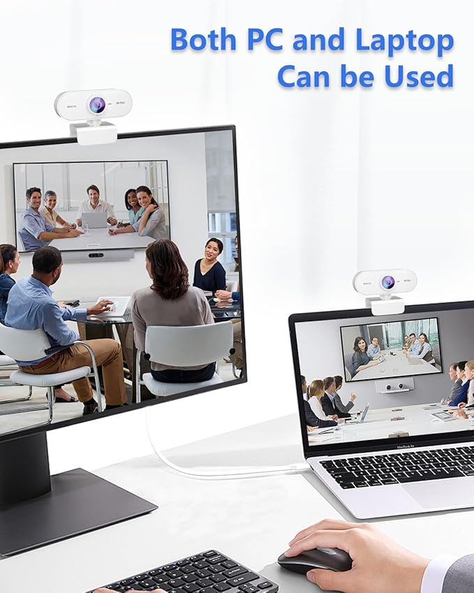 Webcam for pc with Microphone,Full HD 1080P White Streaming Web Cam for Mac Laptop, Mini USB C External Clip Computer Camera for Desktop,Cheap Facecam for Video Conference,Gaming Skype Meeting Teams