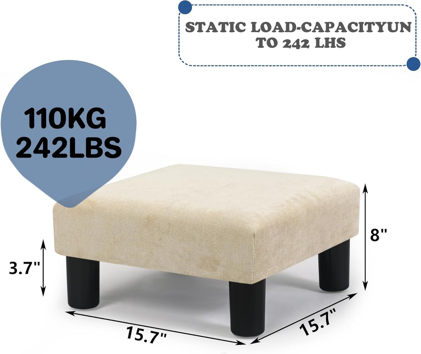 Joveco Small Foot Rest Stool Ottoman, 15" Fabric Square Footstool Upholstered Footrest for Chair, Under Desk, Office, Living Room, Wheat