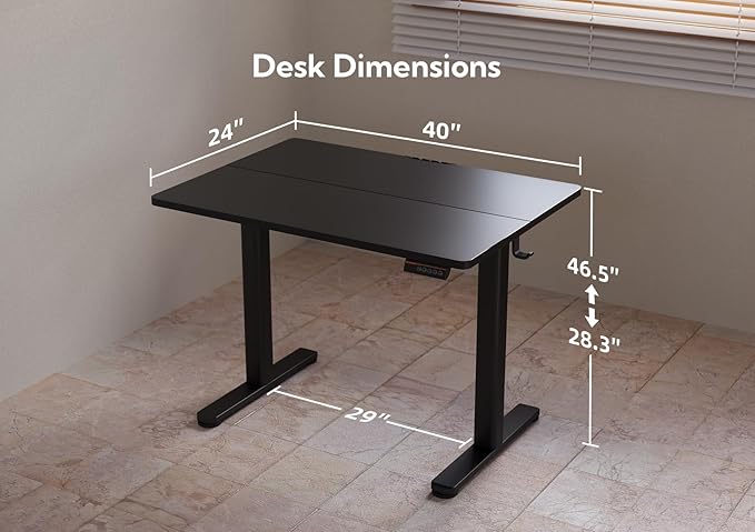 YDN Electric Standing Desk, 40x24 Inch Adjustable Height Stand up Desk, Sit Stand Home Office with Splice Board, Black