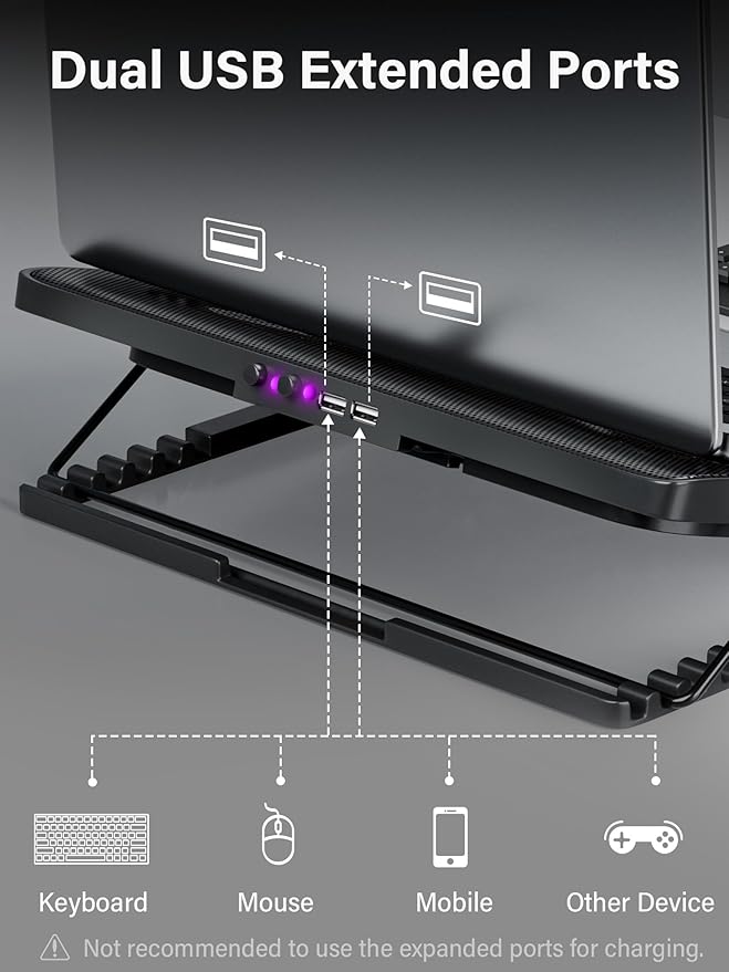 Kootek Laptop Cooling Pad, Laptop Cooler with 5 Quiet Fans for 12"-17" Computer PC Notebook Gaming Laptop Fan, Height Adjustable Laptop Cooling Stand Laptop Accessories (Purple)