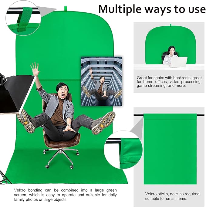 Portable Green Screen Chair, 59 in Greenscreen Backdrop with Stand Double Sided Foldable Green Background, Chroma Key, for Video Chats and Meetings, Photography, Photo Zoom, Streaming Games