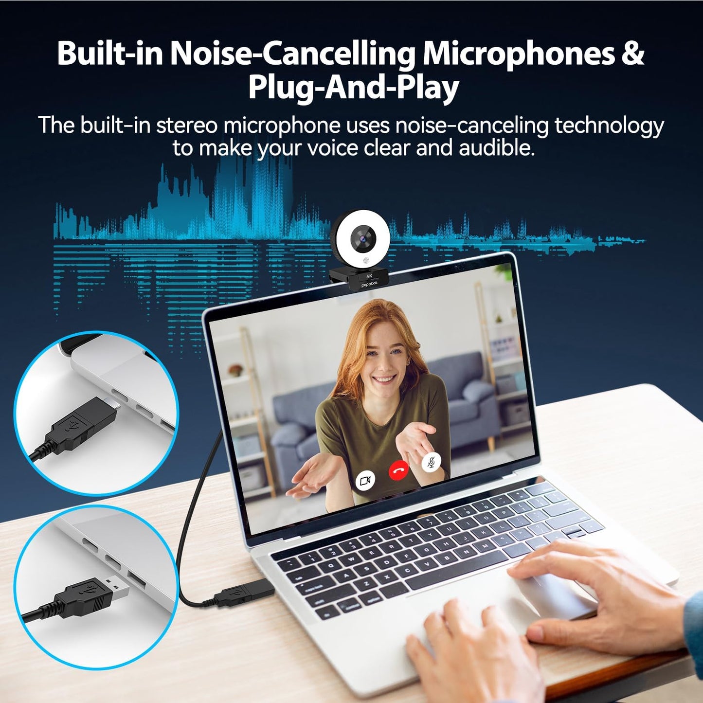 papalook 4K Autofocus Webcam with Light, UHD Web Camera with Remote Control and Dual Noise-Cancelling Mics, Plug and Play USB Webcams for PC Laptop Zoom Skype Teams Google Meet