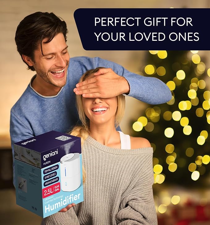 Top Fill Humidifier with Essential Oil Diffuser 2.5L for Home, Baby, Bedroom, Large Room & Indoor Plants, Small Cool Mist Air Humidifiers for Baby, Ultrasonic Quiet, Night Light (White)