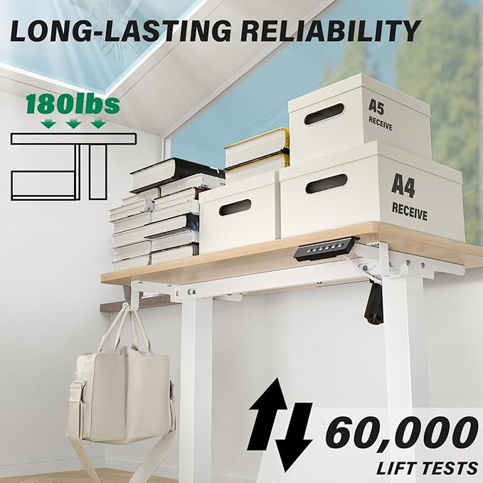 Kingant Standing Desk Height Adjustable Small Electric Stand Up Desks [35 x 20 Inch] - Ergonomic Sit Stand Desk Rising Desks for Home Office Computer Desk Workstation with Cable Management