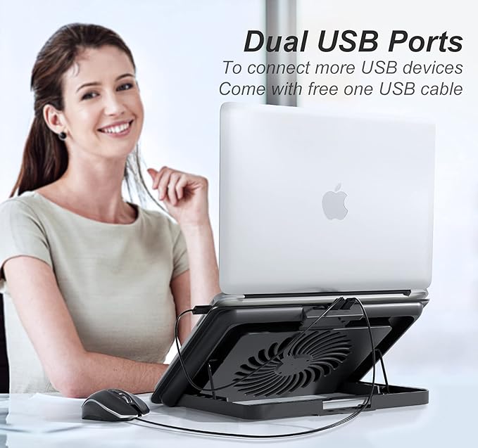 ICE COOREL Aluminum Laptop Cooling Pad, Laptop Cooler Stand with 7 Height Adjustable, Laptop Fan Cooling Pad for Laptop 12-15.6 Inch, Notebook Cooler Pad with Two USB Port (Silver)