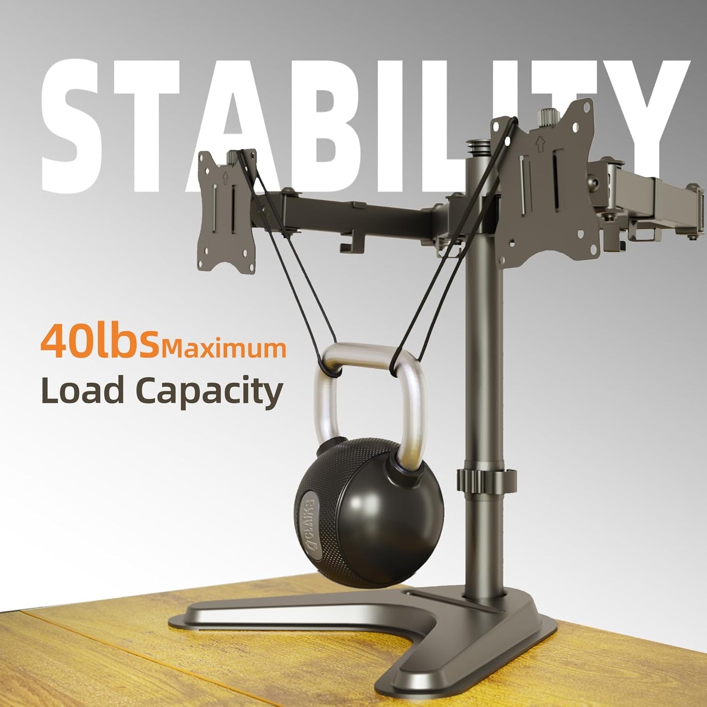 Claiks Dual Monitor Mount, Ergonomic Adjustable Monitor Arm for Max 32 inch Screens, Adjustable Computer Monitor Stand up to 40 lbs, VESA Mounting Holes 75&100mm, Black