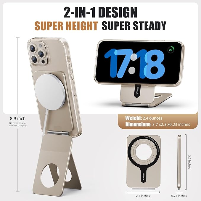 Phone Tripod Stand, Aluminum Alloy Mini Tripod Compatible with Magsafe iPhone 16/15/14/13/12 Series, Foldable Strong Magnetic Phone Stand, Mult-Angle Adjustment Selfie Stick（Desert Gold）