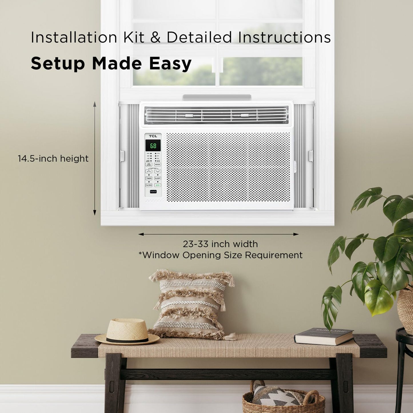 TCL H6W23W 6,000, 115V, AC for Rooms Unit 6000 BTU Window Air Conditioner, Fan & Dehumidifier, 250 Sq. Ft, Remote Control, Easy-to-Use, Reusable Filter, White