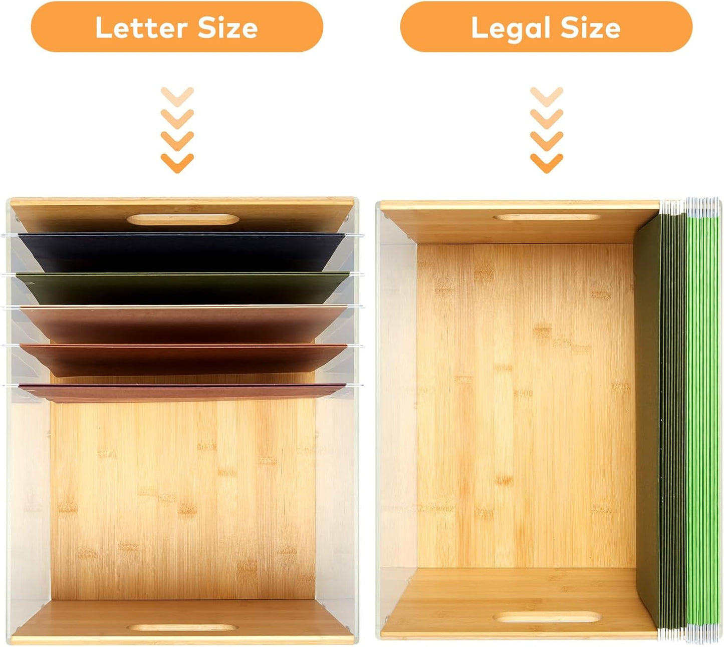 Letter/Legal Bamboo Acrylic File Box Organizer, Hanging File Folder Storage Boxes, Decorative Document Crate Transparent Filing Bin with Handle for Home Office Desk