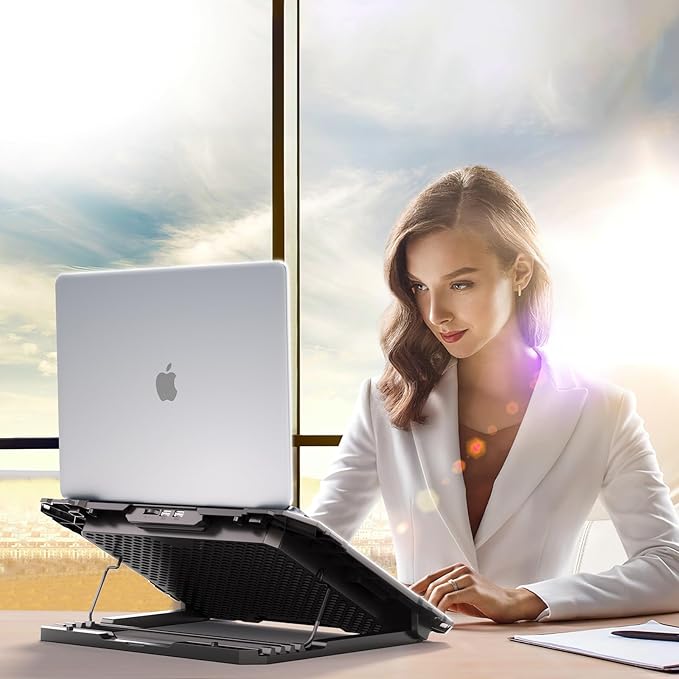 ICE COOREL Laptop Cooling Pad with 8 Cooling Fans, Cooling Pad for Laptop Fan 13-15.6 Inch, Laptop Cooler Stand with 6 Height Adjustable, Notebook Cooler Pad with Two USB Port [2025 Version]