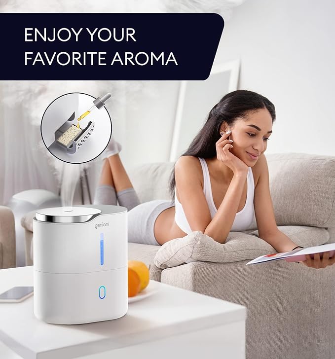 Top Fill Humidifier with Essential Oil Diffuser 2.5L for Home, Baby, Bedroom, Large Room & Indoor Plants, Small Cool Mist Air Humidifiers for Baby, Ultrasonic Quiet, Night Light (White)