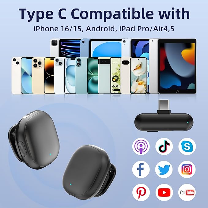 Wireless Microphone for iPhone 16 15 - Ai Noise Cancelling Mini Microphone USB C for Android Phone, Lavalier Mic with 35H Charging Case for Video Recording Vlogging YouTube Tiktok