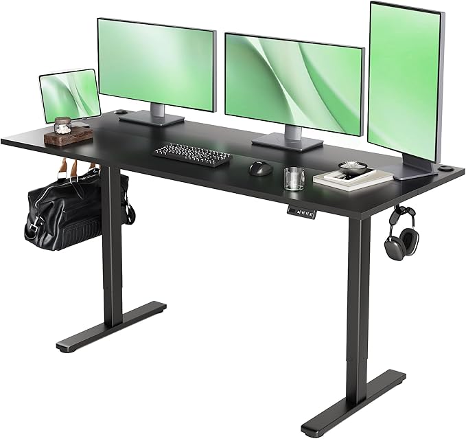 Seang Standing Desk with Adjustable Height, 63x24 Inch Electric Stand Up Desk for Home Office, Studio, Computer Workstation, Black Top
