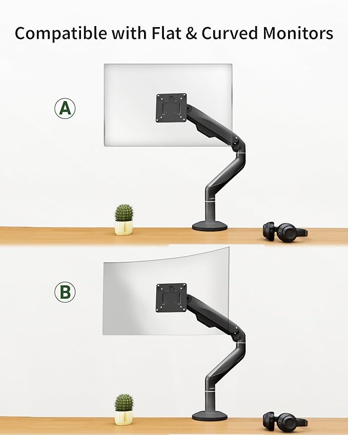 Ultrawide Single Monitor Mount, Adjustable Gas Spring Monitor Arm for 17 to 49 inch Screens, 75/100 Vesa Mount, Black