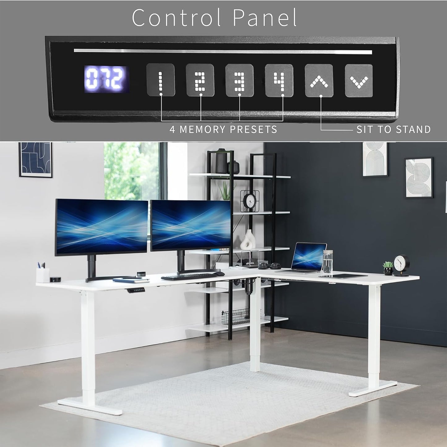 VIVO Electric Corner L-Shaped 84 x 63 in Standing Desk, Memory Height Adjustment, White Top White Frame, DESK-E3CTWW-84
