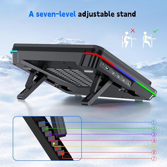 GT600 RGB Laptop Cooling Pad Equipped with Gigantic Turbo-Fan（5.5inch Diameter）,Sealed Foam for Rapid Cooling Gaming Laptop,14.1-19.3 inch Laptop Cooler with 3-Port USB Hub,Dust Filter