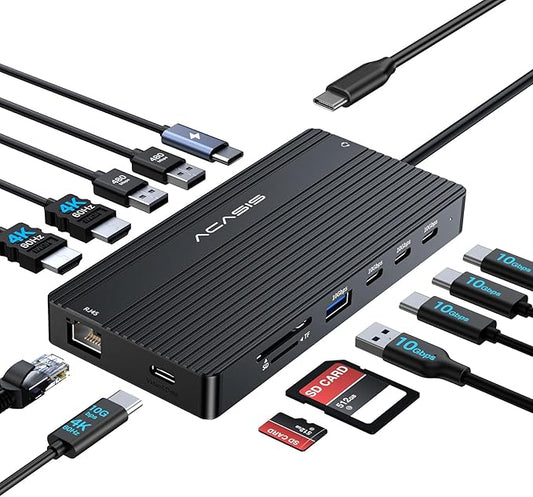 ACASIS USB C Docking Station Dual Monitor,14 in 1 USB C Hub,laptop docking stations Dual Monitor with 2*4KHDMI+5 *10Gbps USB+PD 100W+Ethernet+SD/TF +3.5mm Audio laptop dock for Dell/HP/Lenovo/ThinkPad
