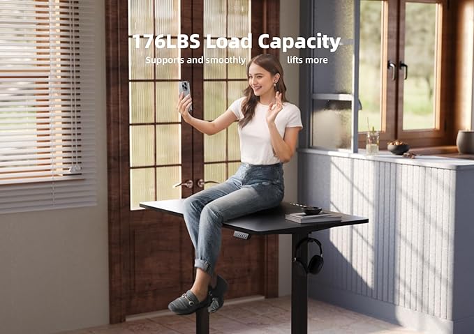 YDN Electric Standing Desk, Adjustable Height Stand up Desk, 55x24 Inches Sit Stand Home Office Desk with Splice Board, Black Top