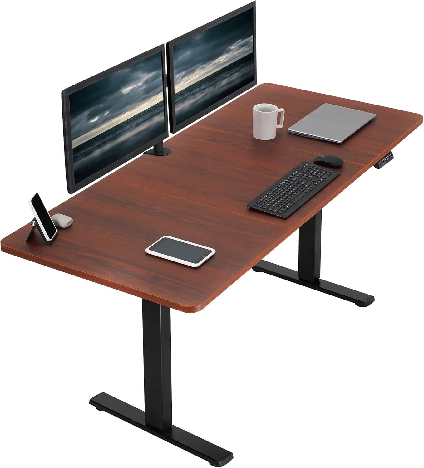 VIVO Electric 71 x 30 in Standing Desk, Memory Height Adjustment, 1B Series, Dark Walnut Top Black Frame, DESK-KIT-1B7D