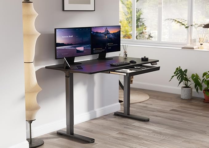 YDN Standing Desk with Drawers, 55 x 24 Inch Adjustable Height Stand Up Desk, Sit Stand Computer Desk for Home Office, Black