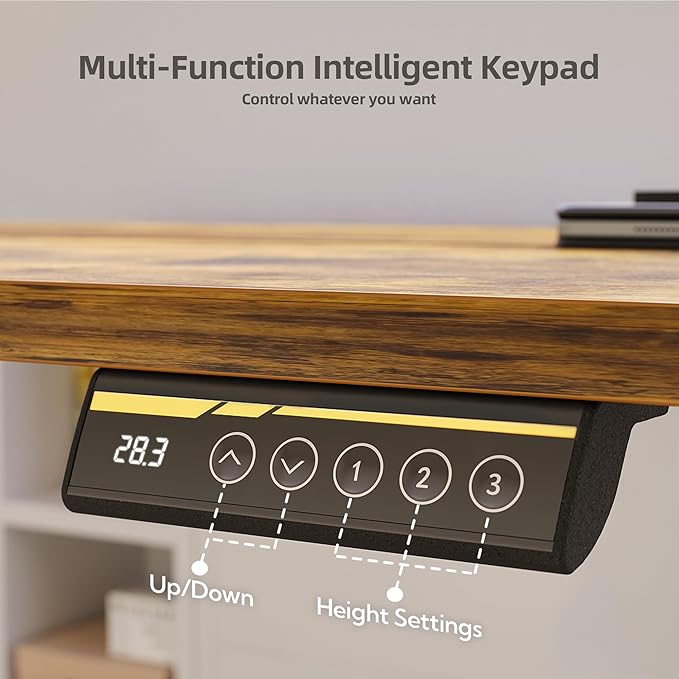 Claiks Electric Standing Desk Adjustable Height with Spacious Storage Bag, 48x24 Inch Stand Up Desk with Headphone Hook, Sit Stand Table for Home Office Computer Workstation, Rustic Brown