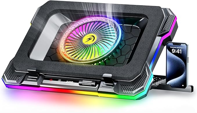 ChillCore RGB Gaming Laptop Cooling Pad with 5.5" Turbo Fan, Rapid Cooling for 15.6-19.3" Laptops, Variable Speed Control, 7 Adjustable Heights - K1 5V RGB