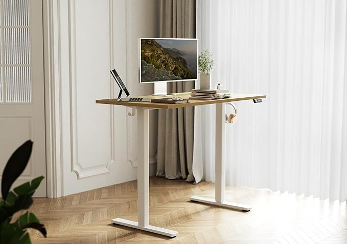 Seang Standing Desk with Adjustable Height, 48x24 Inch Electric Stand Up Desk for Home Office, Studio, Computer Workstation, Nature Top