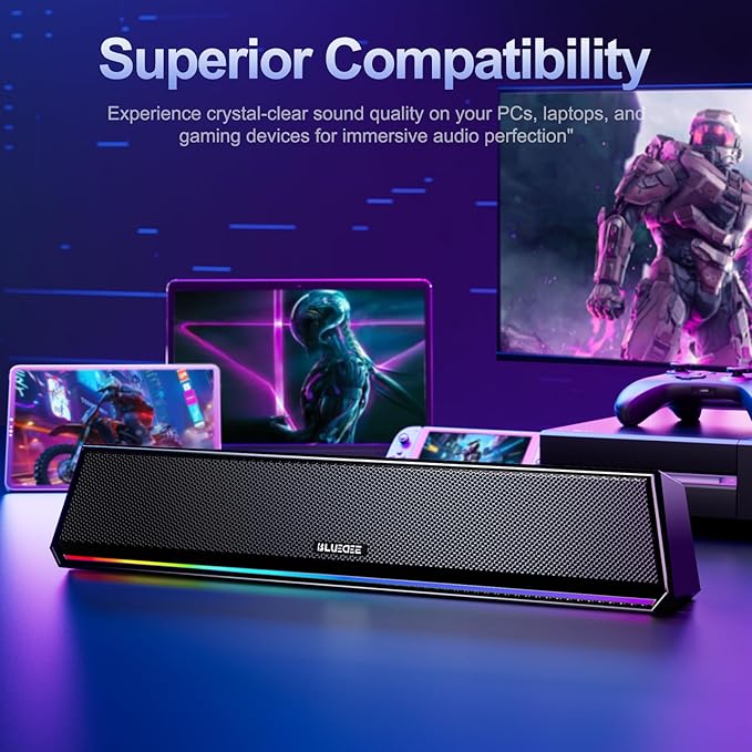Bluedee Computer Speakers for Desktop PC, Bluetooth 5.3 PC Speakers with Dynamic RGB Light, Wired USB Plug & Play Computer Sound Bar, USB/Type-C Powered Gaming Speakers for Desktop, Laptops, Tablet