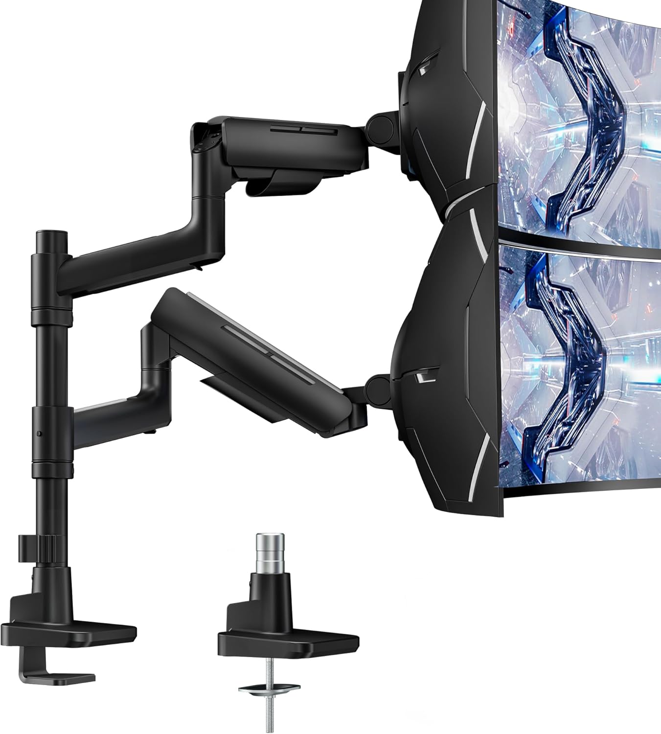 Vertical Dual Monitor Mount for 17-49 Inch Ultrawide Heavy Duty Curved Screen Stacking, Computer Monitor Arm Desk Mount, Gas Spring Adjustable Vesa Stand, Black