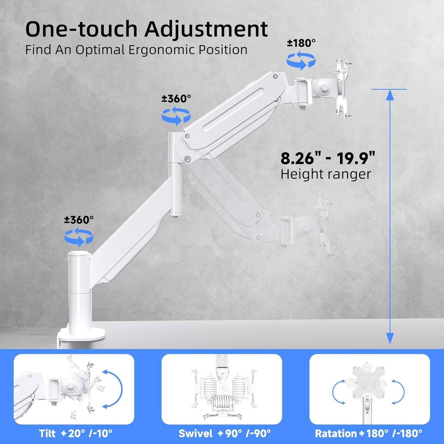 Suptek Ultrawide Monitor Arm Mount for 17 to 49 Inch Heavy Duty Curved Screen,Holds 46.2 lbs,Adjustable Gas Spring Monitor Arm Desk Mount Stand,75/100 Vesa Mount,White(MD71LW)
