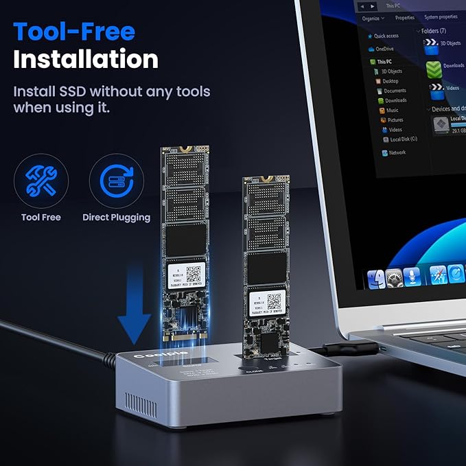 M.2 NVME/SATA Duplicator, Coolpie CR121 Dual-Bay Offline Clone M.2 NVME/SATA Docking Station, USB3.2 Gen2*2 20Gbps M.2 Cloner for SSD Size 2230/2242/2260/2280/22110
