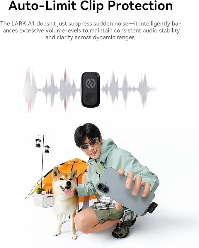 Hollyland LARK A1 Wireless Microphone for iPhone 15/16 & Android, 48kHz/24-bit, 3-Level Intelligent Noise Cancel, Mini Microphone for YouTube, Podcast, Vlogging (Black, 2TX + USB-C RX + Charging Case)