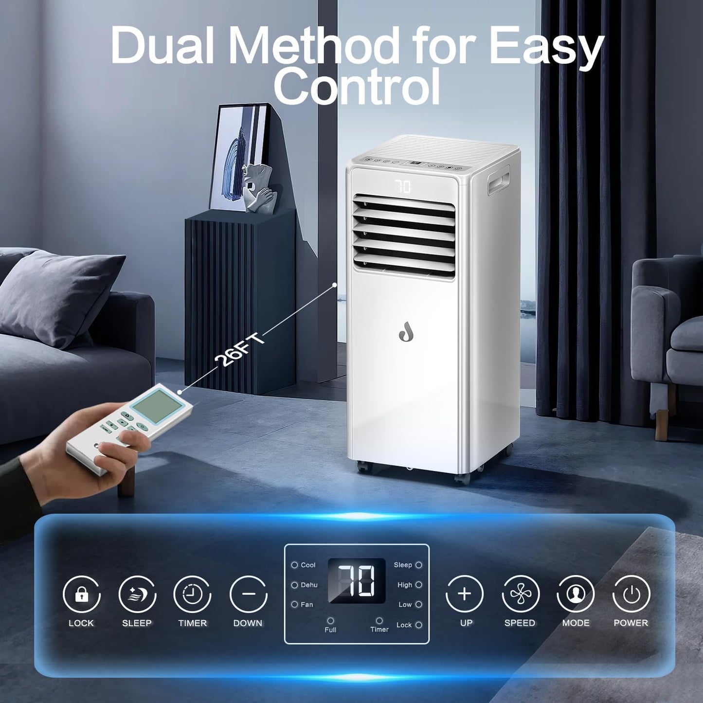 10,000 BTU Portable Air Conditioners for Rooms Up to 450 Sq.Ft,4-in-1 Cooling & Dehumidifier Air Conditioning Unit with Remote,Smart AC Unit with Installation Kit for Home/Office